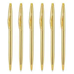 6 Pieces Golden Slim Metal Ballpoint Pen, 1mm Medium Point Black Ink Smooth Writing, for Business Office Teacher Student Wedding Guest 6 Pieces Golden Slim Metal Ballpoint Pen, 1mm Medium Point Black Ink Smooth Writing, for Business Office Teacher Student Wedding Guest