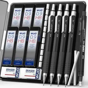 0.9mm Mechanical Pencil Set with Eraser Pen, 4-Pack, Black | 360PCS HB Lead Refills, 2 Erasers+11 Eraser Refills, Storage Case, Non-Slip Grip, for Writing, Drawing, Drafting, Sketching 0.9mm Mechanical Pencil Set with Eraser Pen, 4-Pack, Black | 360PCS HB Lead Refills, 2 Erasers+11 Eraser Refills, Storage Case, Non-Slip Grip, for Writing, Drawing, Drafting, Sketching