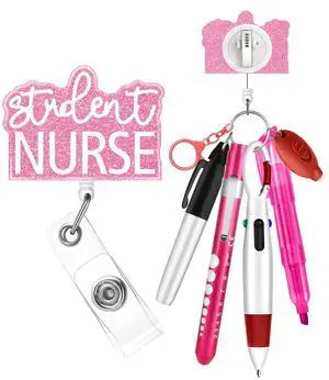 Student Nurse Pen Set Badge Reel Holder Accessories Clip - Retractable Mini Nursing Ball Pen Permanent Marker Highlighter Light Penlight Small Flashlight Work Student Office Hospital Student Nurse Pen Set Badge Reel Holder Accessories Clip - Retractable Mini Nursing Ball Pen Permanent Marker Highlighter Light Penlight Small Flashlight Work Student Office Hospital