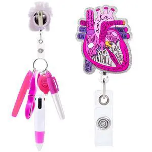6Pcs Nurse Pen Set - Heart Nursing Badge Reel Permanent Marker Ballpoint Pen Mini Highlighter Foldable Badge Scissors LED Flashlight Keychain Nurse Badge Reel Accessories for Work Students (Pink) 6Pcs Nurse Pen Set - Heart Nursing Badge Reel Permanent Marker Ballpoint Pen Mini Highlighter Foldable Badge Scissors LED Flashlight Keychain Nurse Badge Reel Accessories for Work Students (Pink)
