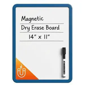 Dry Erase Board, 14 x 11 with a Black Dry Erase Marker | Dark Blue Frame, Small Mini White Board for Students, Fridge, Wall, Locker, Includes Double Sided Tapes Dry Erase Board, 14 x 11 with a Black Dry Erase Marker | Dark Blue Frame, Small Mini White Board for Students, Fridge, Wall, Locker, Includes Double Sided Tapes