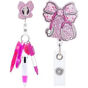 6Pcs Nurse Pen Set - Nursing Badge Reel Permanent Marker Ballpoint Pen Mini Highlighter Foldable Badge Scissors LED Flashlight Keychain Nurse Badge Reel Accessories for Work Students (Pink2) 6Pcs Nurse Pen Set - Nursing Badge Reel Permanent Marker Ballpoint Pen Mini Highlighter Foldable Badge Scissors LED Flashlight Keychain Nurse Badge Reel Accessories for Work Students (Pink2)