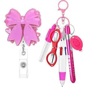 Pink Heart Bow Nurse Pen Set Badge Reel Clip Holder Accessories for Work Permanent Marker Pen and Foldable Scissors LED Flashlight Keychain for Nurse Nursing School Students Pink Heart Bow Nurse Pen Set Badge Reel Clip Holder Accessories for Work Permanent Marker Pen and Foldable Scissors LED Flashlight Keychain for Nurse Nursing School Students