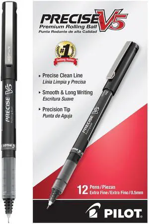 Precise V5, Extra Fine Point 0.5 mm Black Pens, Black, Pack of 12 Precise V5, Extra Fine Point 0.5 mm Black Pens, Black, Pack of 12