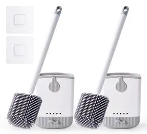 Silicone Toilet Bowl Brush with Holder, 2 Pack, White | Ventilated Holder, Floor Standing & Wall Mounted, Toilet Cleaner Brush for RV Travel, Camper, Family Bathroom Silicone Toilet Bowl Brush with Holder, 2 Pack, White | Ventilated Holder, Floor Standing & Wall Mounted, Toilet Cleaner Brush for RV Travel, Camper, Family Bathroom
