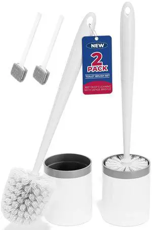 Toilet Brush and Holder Set, Compact Design, 2 Pack, White | Bathroom Accessories, Ergonomic Handle, Space Saving, Dense Bristles, Deep Cleaning, Scrubber, with 2 Groove Gap Brushes Toilet Brush and Holder Set, Compact Design, 2 Pack, White | Bathroom Accessories, Ergonomic Handle, Space Saving, Dense Bristles, Deep Cleaning, Scrubber, with 2 Groove Gap Brushes