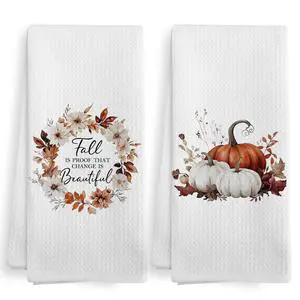 Fall Autumn Pumpkin Kitchen Towels and Dishcloths Sets of 2, Fall Floral Decor Hand Dish Tea Towels for Bathroom Kitchen, Rustic Harvest Decor, Fall is Proof That Change is Beautiful, 16x24In Fall Autumn Pumpkin Kitchen Towels and Dishcloths Sets of 2, Fall Floral Decor Hand Dish Tea Towels for Bathroom Kitchen, Rustic Harvest Decor, Fall is Proof That Change is Beautiful, 16x24In