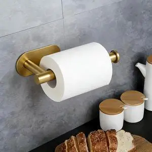 1pcs Stainless Steel Paper Towel Holder Toilet Under Cabinet, Available in Adhesive and Screw, Modern Space-Saving Design, Gold 1pcs Stainless Steel Paper Towel Holder Toilet Under Cabinet, Available in Adhesive and Screw, Modern Space-Saving Design, Gold