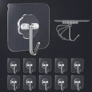 10 Pack Adhesive Wall Hooks for Hanging Heavy Duty Towel Coat Hooks Waterproof Transparent Hook for Bathroom Shower Kitchen Keys Door Outdoor Home Improvement Utility Hook 10 Pack Adhesive Wall Hooks for Hanging Heavy Duty Towel Coat Hooks Waterproof Transparent Hook for Bathroom Shower Kitchen Keys Door Outdoor Home Improvement Utility Hook