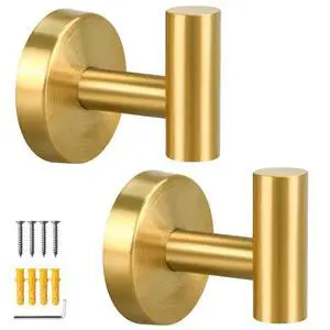2 Pack Brushed Golden Towel Hooks, SUS304 Stainless Steel Bathroom Hooks | for Bedroom Kitchen Hotel Office 2 Pack Brushed Golden Towel Hooks, SUS304 Stainless Steel Bathroom Hooks | for Bedroom Kitchen Hotel Office