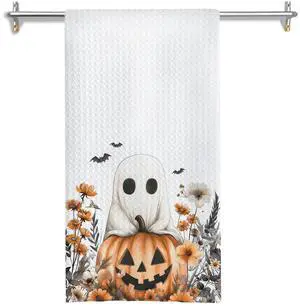 Halloween Ghost Pumpkin Kitchen Towels, Fall Floral Halloween Dish Tea Towels for Kitchen Decor, Rustic Autumn Wildflower Botanical Decorative Hand Towel for Bathroom, 16x24 Inches Halloween Ghost Pumpkin Kitchen Towels, Fall Floral Halloween Dish Tea Towels for Kitchen Decor, Rustic Autumn Wildflower Botanical Decorative Hand Towel for Bathroom, 16x24 Inches