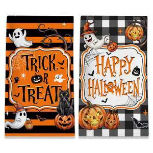 Halloween Kitchen Towels, Spooky Black Cat Towels Set of 2, Pumpkins Jack-O-Lantern Dish Hand Towel with Buffalo Plaid, Trick or Treat Decorations for Home, 18x26 Inches Halloween Kitchen Towels, Spooky Black Cat Towels Set of 2, Pumpkins Jack-O-Lantern Dish Hand Towel with Buffalo Plaid, Trick or Treat Decorations for Home, 18x26 Inches
