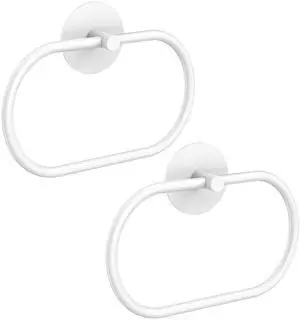 Adhesive Towel Holder White Hand Towel Holder for Bathroom Wall Stainless Steel Towel Ring for Bathroom Decor and Accessories No Drilling, 2 Packs Adhesive Towel Holder White Hand Towel Holder for Bathroom Wall Stainless Steel Towel Ring for Bathroom Decor and Accessories No Drilling, 2 Packs