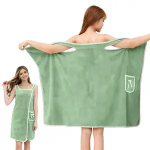 Bath Towel Wrap, Adjustable Shower Spa Towel with Pocket Bow Tie, Quick Dry Soft Lightweight Bath Skirt Wearable Robe for Women(Dark Green) Bath Towel Wrap, Adjustable Shower Spa Towel with Pocket Bow Tie, Quick Dry Soft Lightweight Bath Skirt Wearable Robe for Women(Dark Green)