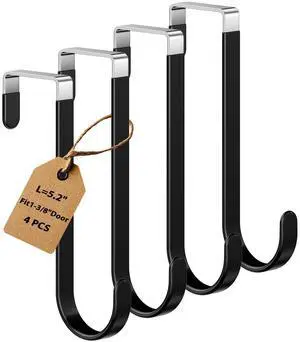 4 Pack Over The Door Hooks, Door Hanger Hook, Towel Hooks for Hanging, Towel Hanger for Bathroom, Fit 1 3/8" Door Black, Dorm Room Essentials 4 Pack Over The Door Hooks, Door Hanger Hook, Towel Hooks for Hanging, Towel Hanger for Bathroom, Fit 1 3/8" Door Black, Dorm Room Essentials