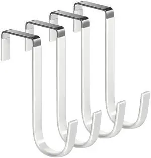 Single Over Door Steel Hooks 4 Pack Fit 1-3/8" Door 5" White | Plastic Coated Rubber Feel Towel Rack Robe Coat Shoe Wreath Hanger No Damage No Scratch for Bathroom Heavy Duty Thin Top Single Over Door Steel Hooks 4 Pack Fit 1-3/8" Door 5" White | Plastic Coated Rubber Feel Towel Rack Robe Coat Shoe Wreath Hanger No Damage No Scratch for Bathroom Heavy Duty Thin Top