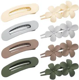 8 Pcs Flat Hair Claw Clips For Women, 2 Styles French Barrettes Set | Matte 4 Colors, Lay-Flat/Flowers Design, Non-Slip Plastic Medium Large Hair Pins For Thick Thin Accessories Gifts 8 Pcs Flat Hair Claw Clips For Women, 2 Styles French Barrettes Set | Matte 4 Colors, Lay-Flat/Flowers Design, Non-Slip Plastic Medium Large Hair Pins For Thick Thin Accessories Gifts