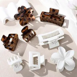 8Pcs Mixed Style Hair Claw Clips Set for Women - Neutral | Strong Hold Non-Slip Clips, Rectangle & Flower Hair Clips for Thick/Thin, Daily Accessories 8Pcs Mixed Style Hair Claw Clips Set for Women - Neutral | Strong Hold Non-Slip Clips, Rectangle & Flower Hair Clips for Thick/Thin, Daily Accessories