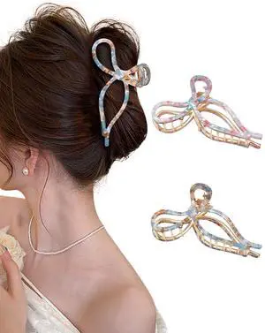 2 Pack Bow Claw Clips for Women Thick Thin Hair, Strong Hold | metal bow hair clips, cute elegant design, non-slip strong hold, daily styling, Floral 2 Pack Bow Claw Clips for Women Thick Thin Hair, Strong Hold | metal bow hair clips, cute elegant design, non-slip strong hold, daily styling, Floral