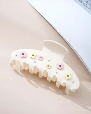 Flower Claw Clip for Women, 3.94Inch Medium Acrylic, Beige 2 | Stronghold nonslip grip, fits thick & thin hair, durable solid acrylic, minimalist look, casual daily styling Flower Claw Clip for Women, 3.94Inch Medium Acrylic, Beige 2 | Stronghold nonslip grip, fits thick & thin hair, durable solid acrylic, minimalist look, casual daily styling