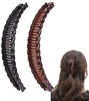 2Pcs Banana Hair Clips for Thick Curly Hair - Black and Brown Tortoise Clips, Vintage Clincher Combs for Women, Girls - Non-Slip Fish Grip Slides, 80s Retro Hair Accessories 2Pcs Banana Hair Clips for Thick Curly Hair - Black and Brown Tortoise Clips, Vintage Clincher Combs for Women, Girls - Non-Slip Fish Grip Slides, 80s Retro Hair Accessories