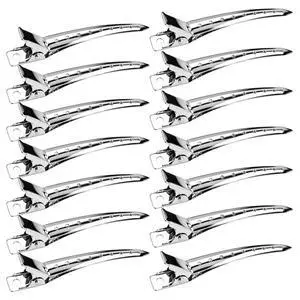 24 Pcs Duckbill Hair Clips | 3.5 Inch Rustproof Metal Alligator Curl Clips with Holes for Styling, Coloring, Sectioning and Rollers, Silver 24 Pcs Duckbill Hair Clips | 3.5 Inch Rustproof Metal Alligator Curl Clips with Holes for Styling, Coloring, Sectioning and Rollers, Silver