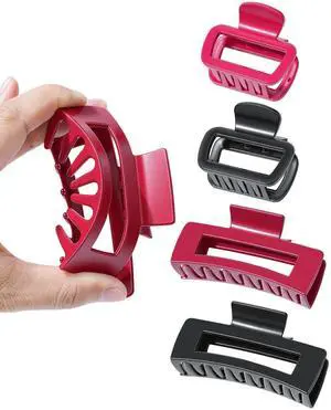 4 Pack Silicone Claw Clips for Women - Flexible Non-Slip Claw Clips for Thin Thick Hair Soft Strong Hold Cloud Hair Clips (2 Large + 2 Medium) (Black + Red) 4 Pack Silicone Claw Clips for Women - Flexible Non-Slip Claw Clips for Thin Thick Hair Soft Strong Hold Cloud Hair Clips (2 Large + 2 Medium) (Black + Red)