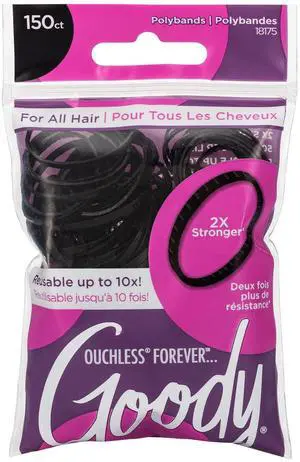 Ouchless Womens Polyband Elastic Hair Tie, 150 Count, Black, Fine Hair Accessories, Style with Ease and Keep Your Hair Secured, Perfect for Fun and Unique Hairstyles, Pain-Free Ouchless Womens Polyband Elastic Hair Tie, 150 Count, Black, Fine Hair Accessories, Style with Ease and Keep Your Hair Secured, Perfect for Fun and Unique Hairstyles, Pain-Free
