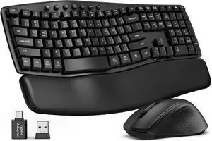 Wireless Keyboard and Mouse Combo, 30dB Quiet Ergonomic Wave Keyboard Set with Soft Leather Palm Rest, Dual-System Switch for Windows/Mac, Ideal for Business Teams Home Office Wireless Keyboard and Mouse Combo, 30dB Quiet Ergonomic Wave Keyboard Set with Soft Leather Palm Rest, Dual-System Switch for Windows/Mac, Ideal for Business Teams Home Office