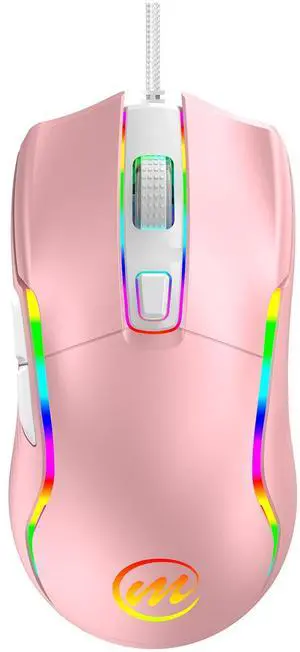 Wired Gaming Mouse with RGB - 6 Adjustable DPI up to 12800, 6 Buttons, 12 Lighting Modes, Ergonomic Design with Anti-Slip Rubber Wheel, 5.6ft Braided Cable for PC/Mac/Windows - Pink Wired Gaming Mouse with RGB - 6 Adjustable DPI up to 12800, 6 Buttons, 12 Lighting Modes, Ergonomic Design with Anti-Slip Rubber Wheel, 5.6ft Braided Cable for PC/Mac/Windows - Pink