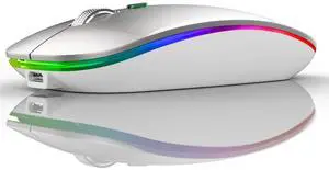 Wireless Bluetooth Mouse, LED Slim (Bluetooth 5.1 + USB) 2.4GHz Rechargeable Silent Bluetooth Wireless Mouse with Type C Adapter for Laptop/MacBook/iPad OS 13 and Above (Silver) Wireless Bluetooth Mouse, LED Slim (Bluetooth 5.1 + USB) 2.4GHz Rechargeable Silent Bluetooth Wireless Mouse with Type C Adapter for Laptop/MacBook/iPad OS 13 and Above (Silver)