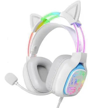 Gaming Headset with Microphone, RGB Lights, Detachable Cat Ear, Lightweight Over-Ear Headphones with Adjustable Headband for PC, PS4, PS5, Mac, Switch, Surround Sound, in-Line Control, White Gaming Headset with Microphone, RGB Lights, Detachable Cat Ear, Lightweight Over-Ear Headphones with Adjustable Headband for PC, PS4, PS5, Mac, Switch, Surround Sound, in-Line Control, White