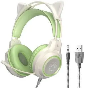 Gaming Headset with Removable Cat Ears, 3.5mm Wired Headphones with Adjustable Microphone, Extendable Padded headband, Noise Cancelling and RGB Light Headphones for Xbox/PS4/Switch/Mac/Phone (Green) Gaming Headset with Removable Cat Ears, 3.5mm Wired Headphones with Adjustable Microphone, Extendable Padded headband, Noise Cancelling and RGB Light Headphones for Xbox/PS4/Switch/Mac/Phone (Green)