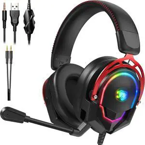 Wired RGB Gaming Headset with Mic, Over Ear Gaming Headphones, 50mm Neodymium Drivers, Noise Isolating Microphone, Memory Foam Cushions, Aluminum Alloy Frame for PC, PS5, PS4, Xbox, Switch Wired RGB Gaming Headset with Mic, Over Ear Gaming Headphones, 50mm Neodymium Drivers, Noise Isolating Microphone, Memory Foam Cushions, Aluminum Alloy Frame for PC, PS5, PS4, Xbox, Switch