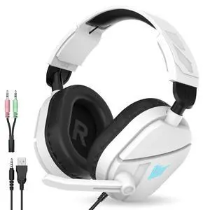 Wired Gaming Headset for PS5/PS4/PC/Switch, 3.5mm Over-Ear Headphones with Noise-Canceling Mic, RGB LED Light, Deep Bass Stereo Surround Sound, Soft Memory Foam Earpads, All-Day Comfort, White RGB Wired Gaming Headset for PS5/PS4/PC/Switch, 3.5mm Over-Ear Headphones with Noise-Canceling Mic, RGB LED Light, Deep Bass Stereo Surround Sound, Soft Memory Foam Earpads, All-Day Comfort, White RGB