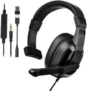 Wired One Ear Headset with Mic for PS5|PS4|Xbox|Switch|PC|Laptop|Mac, USB/Type-C/3.5mm Jack 3in 1 Single Ear Headphone with Microphone/Volume Control for Gaming Office Business Work Team Meetings Chat Wired One Ear Headset with Mic for PS5|PS4|Xbox|Switch|PC|Laptop|Mac, USB/Type-C/3.5mm Jack 3in 1 Single Ear Headphone with Microphone/Volume Control for Gaming Office Business Work Team Meetings Chat