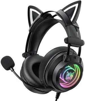 Gaming Headset with Microphone, Detachable Cat Ears, Abyssal Mirror RGB Light, 50 MM Drivers Surround Sound, Lightweight Gaming Headphones for PC/Laptop/PS4/PS5/Switch Gaming Headset with Microphone, Detachable Cat Ears, Abyssal Mirror RGB Light, 50 MM Drivers Surround Sound, Lightweight Gaming Headphones for PC/Laptop/PS4/PS5/Switch