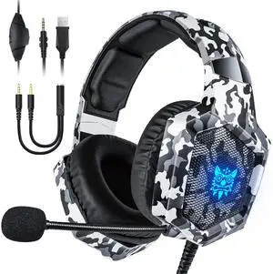 Gaming Headset with Microphone, Gaming Headphones for PS4 PS5 Xbox One PC with LED Lights, PlayStation Headset with Noise Reduction 7.1 Surround Sound Over-Ear and Wired 3.5mm Jack (White) Gaming Headset with Microphone, Gaming Headphones for PS4 PS5 Xbox One PC with LED Lights, PlayStation Headset with Noise Reduction 7.1 Surround Sound Over-Ear and Wired 3.5mm Jack (White)