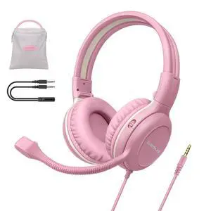 Kids-Headphones with Microphone for School, 75/85/94 dB Wired Headphones with Boom Mic for iPad, PC, Laptop, Gaming, On Ear Pink Stereo Corded Headsets for Girls, Children, Teens, Students Kids-Headphones with Microphone for School, 75/85/94 dB Wired Headphones with Boom Mic for iPad, PC, Laptop, Gaming, On Ear Pink Stereo Corded Headsets for Girls, Children, Teens, Students