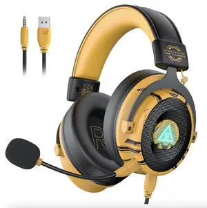 USB Gaming Headset for PC, Computer Gaming Headphones with Detachable Microphone Noise Cancelling, 7.1 Surround Sound, 50MM Driver, Wired Headset for PS4 PS5, Xbox One, Laptop (Yellow) USB Gaming Headset for PC, Computer Gaming Headphones with Detachable Microphone Noise Cancelling, 7.1 Surround Sound, 50MM Driver, Wired Headset for PS4 PS5, Xbox One, Laptop (Yellow)
