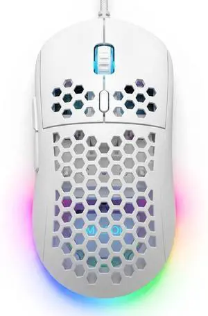 Ultralight Honeycomb Gaming Mouse Wired, 75g Lightweight, 12,800 DPI Optical Sensor, RGB Lighting with Music Sync, 6 Programmable Buttons, Braided Cable, Gaming Mouse for PC/Mac, White Ultralight Honeycomb Gaming Mouse Wired, 75g Lightweight, 12,800 DPI Optical Sensor, RGB Lighting with Music Sync, 6 Programmable Buttons, Braided Cable, Gaming Mouse for PC/Mac, White