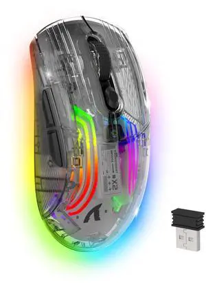 Wireless Gaming Mouse PC Transparent Shell Computer Mice with Dual Mode BT5.0/2.4G,PixArt Chip 3D RGB Lighting,Ergonomic 7 Buttons,Rechargeable Mute Mouse for PC Laptop Tablet PS4 PS5 Xbox one Wireless Gaming Mouse PC Transparent Shell Computer Mice with Dual Mode BT5.0/2.4G,PixArt Chip 3D RGB Lighting,Ergonomic 7 Buttons,Rechargeable Mute Mouse for PC Laptop Tablet PS4 PS5 Xbox one