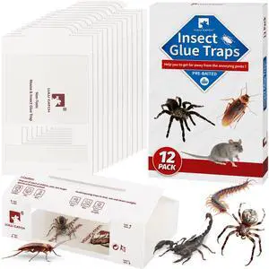 Mouse Traps, 12Pack Pre-Baited Sticky Mouse Traps Indoor for Home, Non-Toxic Bulk Sticky Pads, Glue Traps for Rats, Bugs, Spider, Mice, Cockroach, Pet Safe, Easy to Use Mouse Traps, 12Pack Pre-Baited Sticky Mouse Traps Indoor for Home, Non-Toxic Bulk Sticky Pads, Glue Traps for Rats, Bugs, Spider, Mice, Cockroach, Pet Safe, Easy to Use