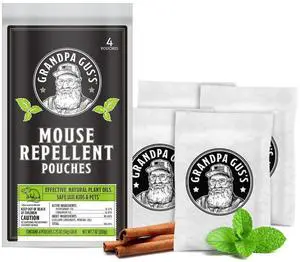 Natural Mouse Repellent Pouches, Cinnamon/Peppermint Oils Repel Mice from Nesting in Home/Cabin/Boat/Car Storage/RV/Machinery/Shed (4 Pouches) Natural Mouse Repellent Pouches, Cinnamon/Peppermint Oils Repel Mice from Nesting in Home/Cabin/Boat/Car Storage/RV/Machinery/Shed (4 Pouches)