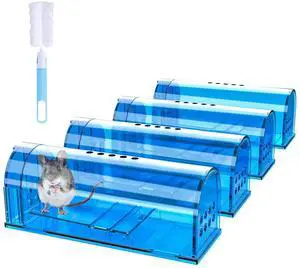 4 Pcs Humane Mouse Traps No Kill, Live Mouse Trap, Reusable Mice Trap Catch for House & Outdoors 4 Pcs Humane Mouse Traps No Kill, Live Mouse Trap, Reusable Mice Trap Catch for House & Outdoors