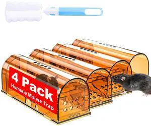 4 Pack Humane Mouse Traps Indoor for Home, Live Mouse Traps No Kill, Reusable Mice Small Rat Trap Catcher for House & Outdoors 4 Pack Humane Mouse Traps Indoor for Home, Live Mouse Traps No Kill, Reusable Mice Small Rat Trap Catcher for House & Outdoors