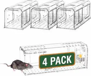 Humane Mouse Traps for Home - Reusable No-Touch Live Catch and Release Rodent Trap for Indoors & Outdoors, Garage & Kitchen - Child & Pet Safe Design, Washable Transparent (4 Pack) Humane Mouse Traps for Home - Reusable No-Touch Live Catch and Release Rodent Trap for Indoors & Outdoors, Garage & Kitchen - Child & Pet Safe Design, Washable Transparent (4 Pack)