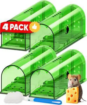 Humane No Kill Live Catch and Release Mouse Traps, Reusable with Cleaning Brush - 4 Pack Humane No Kill Live Catch and Release Mouse Traps, Reusable with Cleaning Brush - 4 Pack