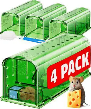 Humane Mouse Traps No Kill Live Catch and Release 4 Pack - Reusable, Easy to Use & Clean, No Touch Release, Sensitive Includes Cleaning Brush, Instruction Manual & Video - Mousetrap Indoor Humane Mouse Traps No Kill Live Catch and Release 4 Pack - Reusable, Easy to Use & Clean, No Touch Release, Sensitive Includes Cleaning Brush, Instruction Manual & Video - Mousetrap Indoor