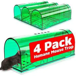 4 Pcs Humane Mouse Traps No Kill, Live Mouse Trap, Reusable Mice Trap Catch for House & Outdoors 4 Pcs Humane Mouse Traps No Kill, Live Mouse Trap, Reusable Mice Trap Catch for House & Outdoors